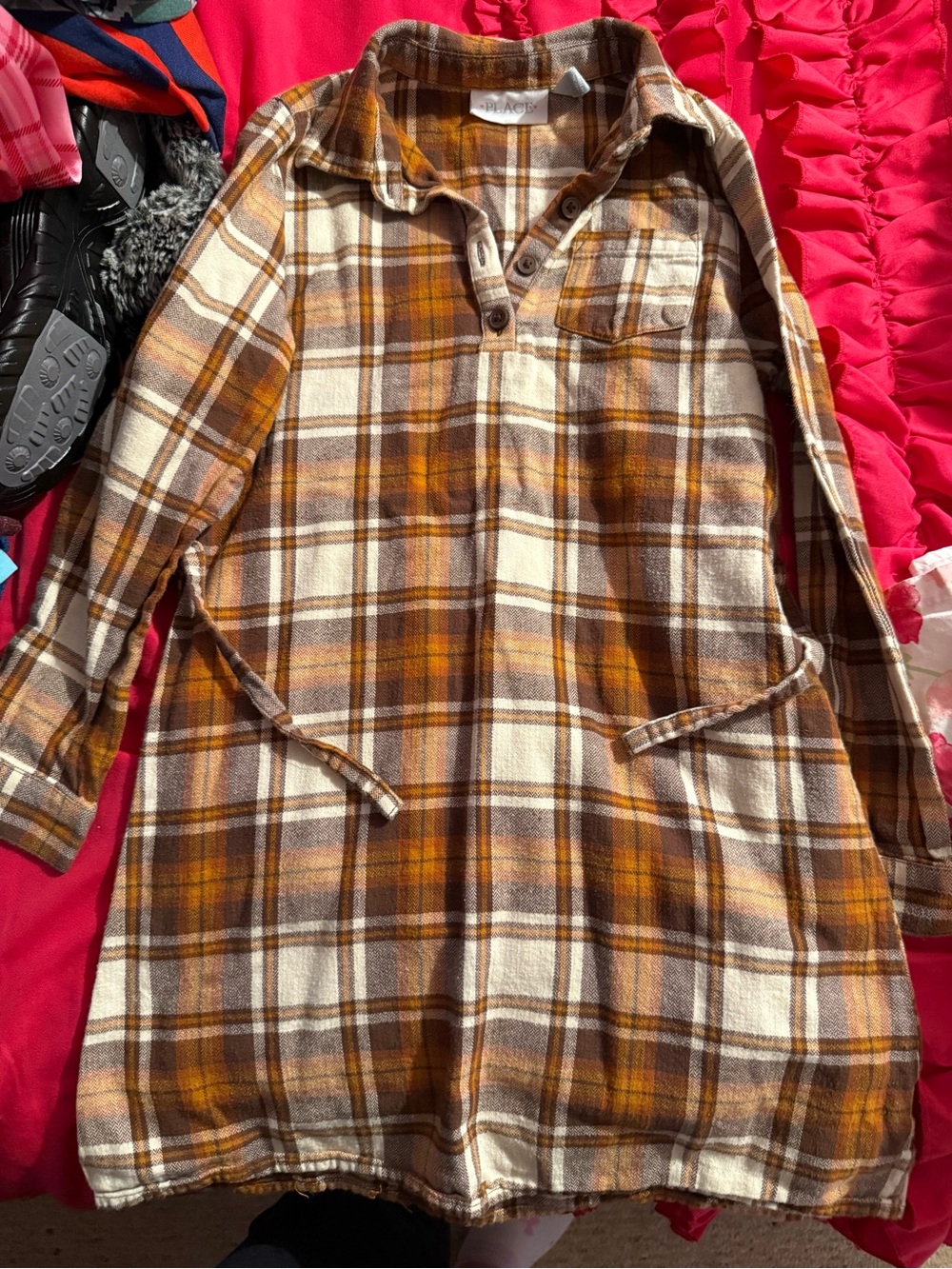 Place Girls Plaid Tunic Dress in Cream, Brown and Orange